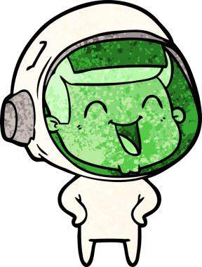 Bir insan tarafından çizilmiş mutlu astronot çizgi filmi.