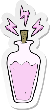 Bir insan tarafından çizilmiş karikatür iksiri çıkartması.