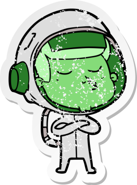 Bir insan tarafından çizilmiş kendinden emin bir astronotun sıkıntılı çıkartması.