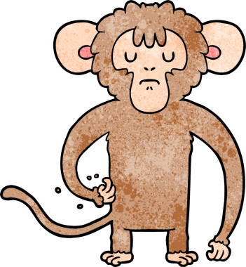 Bir insan tarafından çizilmiş çizgi film maymunu çizimi