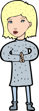 Bir insan tarafından çizilmiş sakin bir kadın çizgi filmi.