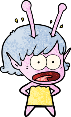 Karikatür, bir insan tarafından çizilen uzaylı kızı şok etti.