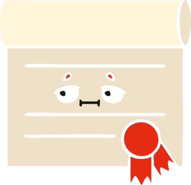 Bir insan tarafından çizilmiş bir sertifikanın düz renk retro karikatürü