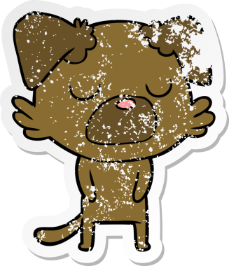 Bir insan tarafından çizilmiş bir karikatür köpeğinin sıkıntılı çıkartması.