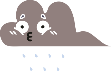 Bir insan tarafından çizilen fırtına bulutunun düz renkli retro karikatürü