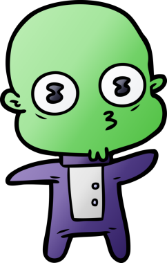 Bir insan tarafından çizilmiş garip kel uzay adamı çizgi filmi.