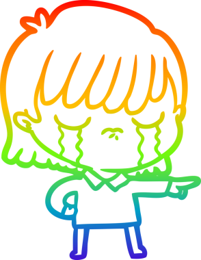 Gökkuşağı gradyan çizimi bir insan tarafından çizilmiş ağlayan bir çizgi kadın çizimi