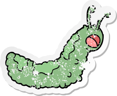 Bir insan tarafından çizilmiş komik bir tırtılın sıkıntılı çıkartması.