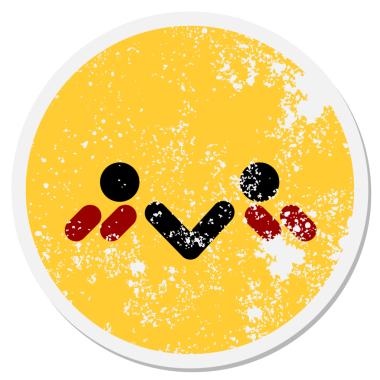 Bir insan tarafından çizilmiş sevimli kuş suratlı dairesel etiket.