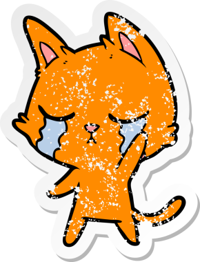 Bir insan tarafından çizilmiş ağlayan bir çizgi film kedisinin sıkıntılı çıkartması.