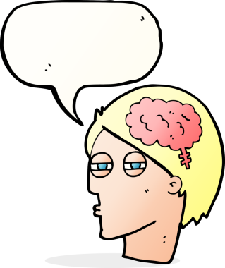 Çizgi filmci, bir insan tarafından çizilmiş konuşma balonuyla dikkatlice düşünüyor.