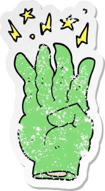 Bir insan tarafından çizilmiş karikatür, ürkütücü sihirli el etiketi.