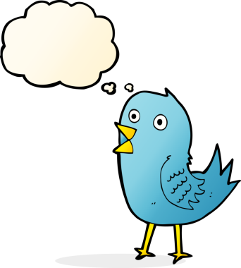 Bir insan tarafından çizilmiş düşünce baloncuklu mavi kuş.