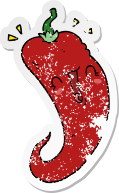 Bir insan tarafından çizilmiş kırmızı biberin sıkıntılı çıkartması.