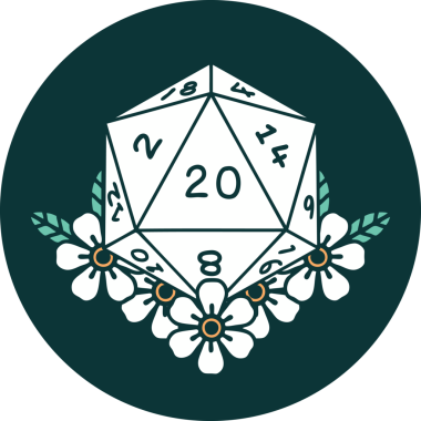 Doğal 20 D20 zarının bir insan tarafından çizilmiş ikonu.