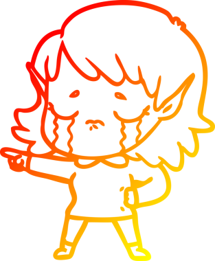 Bir insan tarafından çizilmiş, ağlayan bir elf kızı çizimi.