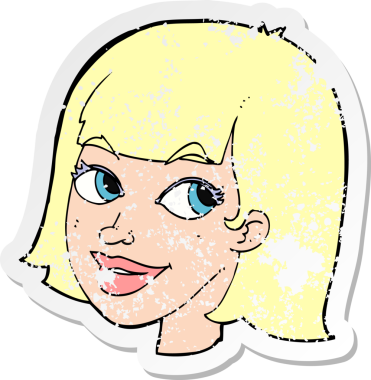 Bir insan tarafından çizilmiş mutlu kadın yüzü karikatürünün gerilimli retro yapıştırması