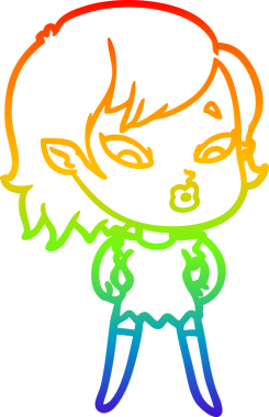 Gökkuşağı gradyan çizgisi. Bir insan tarafından çizilmiş şirin bir vampir kız çizgi filmi.