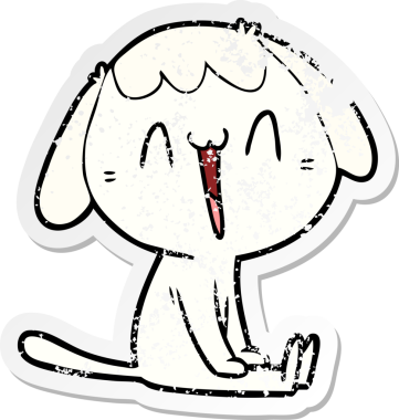 Bir insan tarafından çizilmiş, gülen bir köpeğin dertli çıkartması.