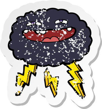 Bir insan tarafından çizilmiş mutlu bir karikatür bulutunun gerilemiş etiketi.