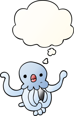 Düşünce baloncuklu çizgi film denizanası, bir insan tarafından çizilmiş yumuşak eğimli bir şekil.