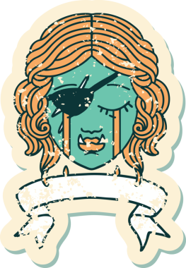 Retro Dövme Biçimi Ağlayan Ork düzenbaz karakter yüzü Bir insan tarafından çizilmiş