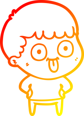 warm gradient line drawing of a cartoon dumb kid drawn by a human