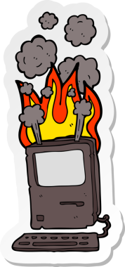 Bir insan tarafından çizilmiş eski bir bilgisayarın çıkartması.