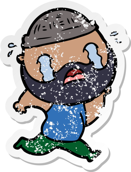 Bir insan tarafından çizilmiş ağlayan sakallı bir adamın sıkıntılı çıkartması.