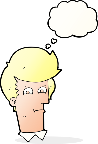 Bir insan tarafından çizilmiş düşünce baloncuğuyla gözlerini kısarak bakan çizgi film adamı.