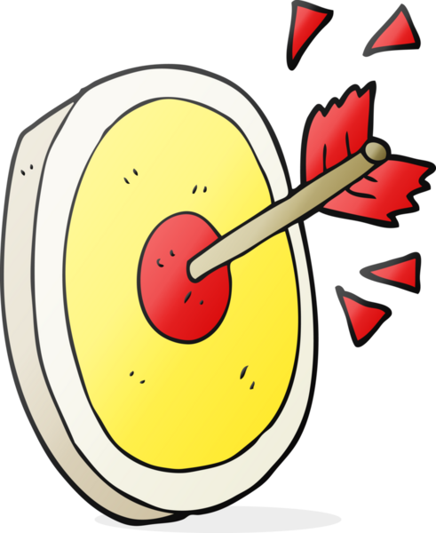 Bir insan tarafından çizilen serbest çizim çizgi film oku hedefi vuruyor.