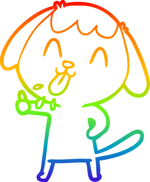 Gökkuşağı gradyan çizimi. Bir insan tarafından çizilmiş şirin bir köpek çizimi.