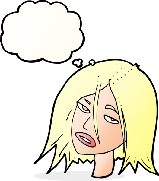 Bir insan tarafından çizilmiş düşünce baloncuğuyla rahatsız bir kadın.