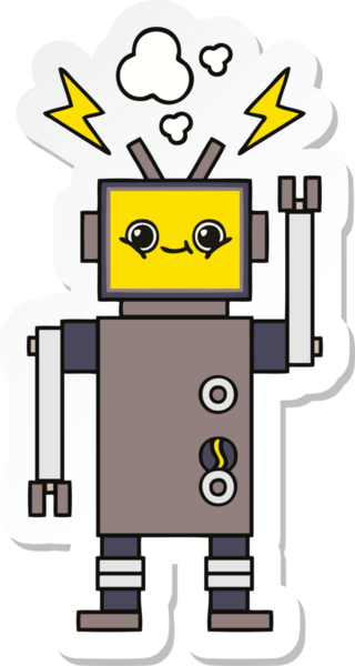 Bir insan tarafından çizilmiş şirin, mutlu bir robotun çıkartması.