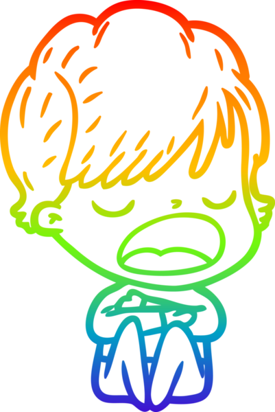 Gökkuşağı gradyan çizgi çizimi bir insan tarafından çizilmiş bir karikatür kadın