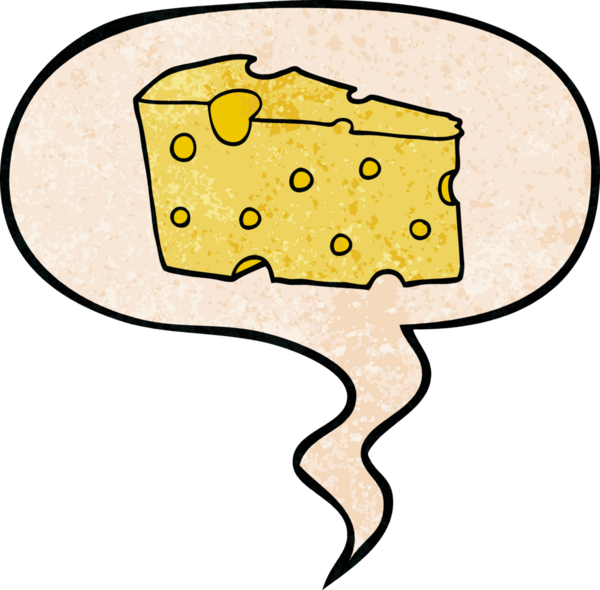 Konuşma baloncuklu karikatür peyniri insan tarafından çizilmiş retro doku.