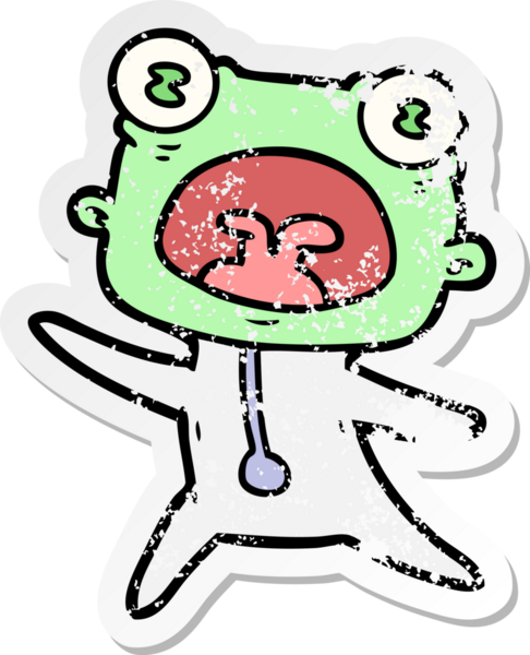 Bir çizgi filmin sıkıntılı çıkartması. Bir insan tarafından çizilmiş garip bir uzaylı.