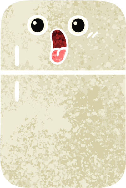 Bir insan tarafından çizilmiş buzdolabının retro çizim tarzı karikatürü.