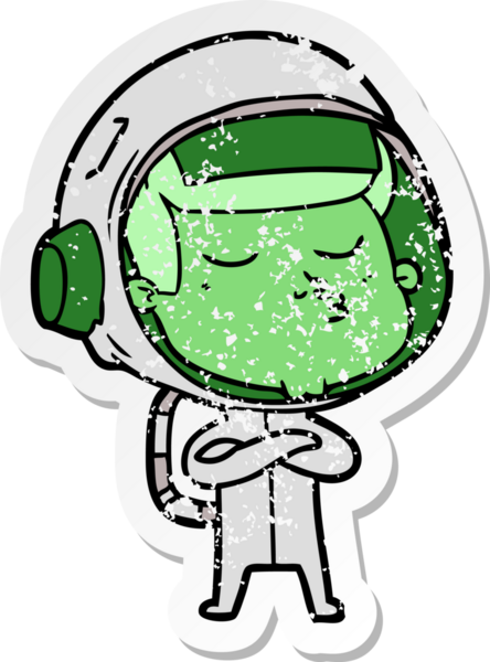 Bir insan tarafından çizilmiş kendinden emin bir astronotun sıkıntılı çıkartması.