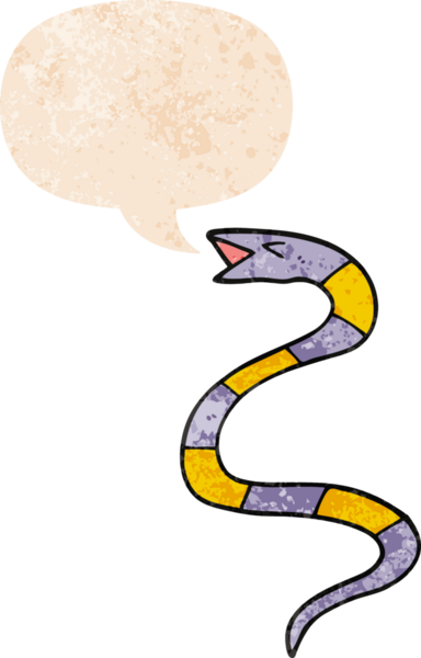 Bir insan tarafından çizilmiş grunge dertli retro tarzı konuşma baloncuğu ile çizgi film yılanı