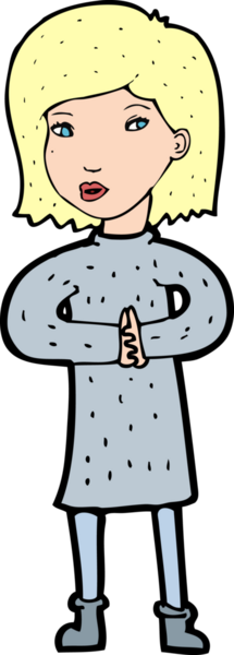 Bir insan tarafından çizilmiş sakin bir kadın çizgi filmi.