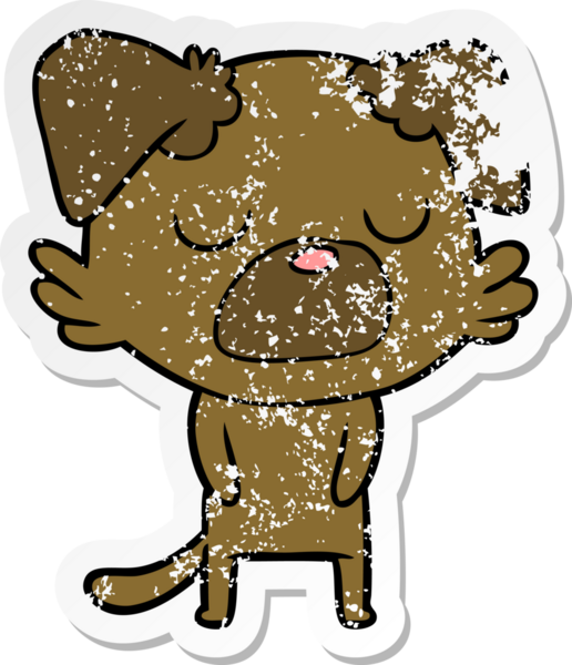 Bir insan tarafından çizilmiş bir karikatür köpeğinin sıkıntılı çıkartması.