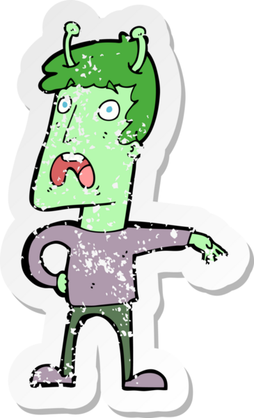 Bir insan tarafından çizilmiş mutsuz bir uzaylı çizgi filminin gerilimli yapıştırması.