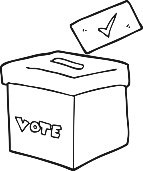 Bir insan tarafından çizilmiş siyah beyaz bir oy sandığı.