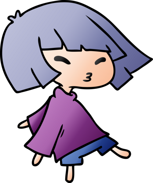 Bir insan tarafından çizilmiş sevimli bir kawai kızının gradyan çizimi.