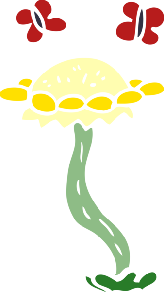 Bir insan tarafından çizilmiş karalama çiçeği ve kelebekler.