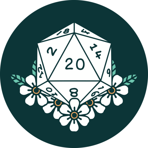 Doğal 20 D20 zarının bir insan tarafından çizilmiş ikonu.