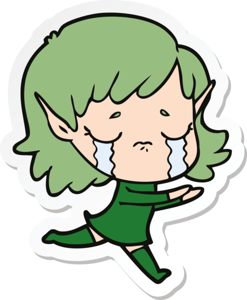 Bir insan tarafından çizilmiş ağlayan bir elf kızının çıkartması.