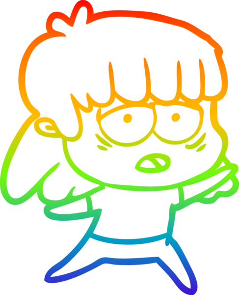 gökkuşağı gradyan çizgi çizimi bir insan tarafından çizilmiş yorgun bir kadın