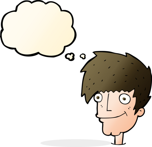 Bir insan tarafından çizilmiş düşünce balonlu gülümseyen adam.